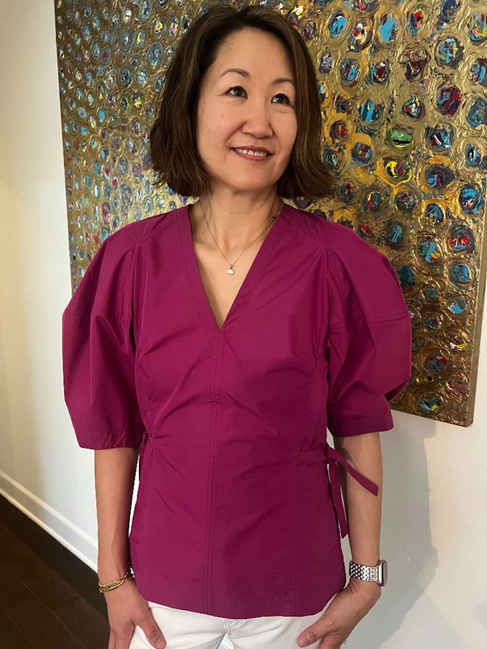 Phillip Lim V-neck Puff Sleeve Top in Mulberry